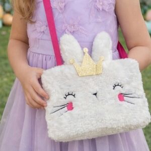 Fluffy White Bunny Bag with Gold Crown